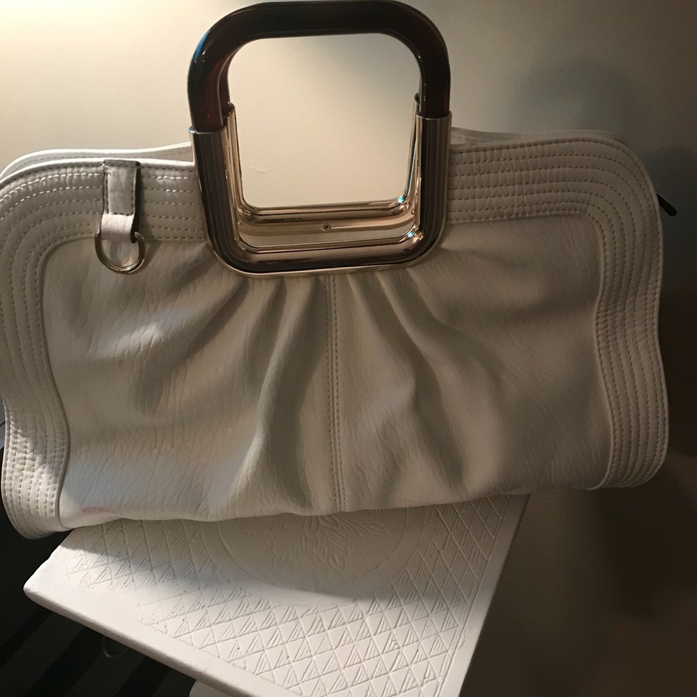 EUC white bag with tortoise shell handles & strap